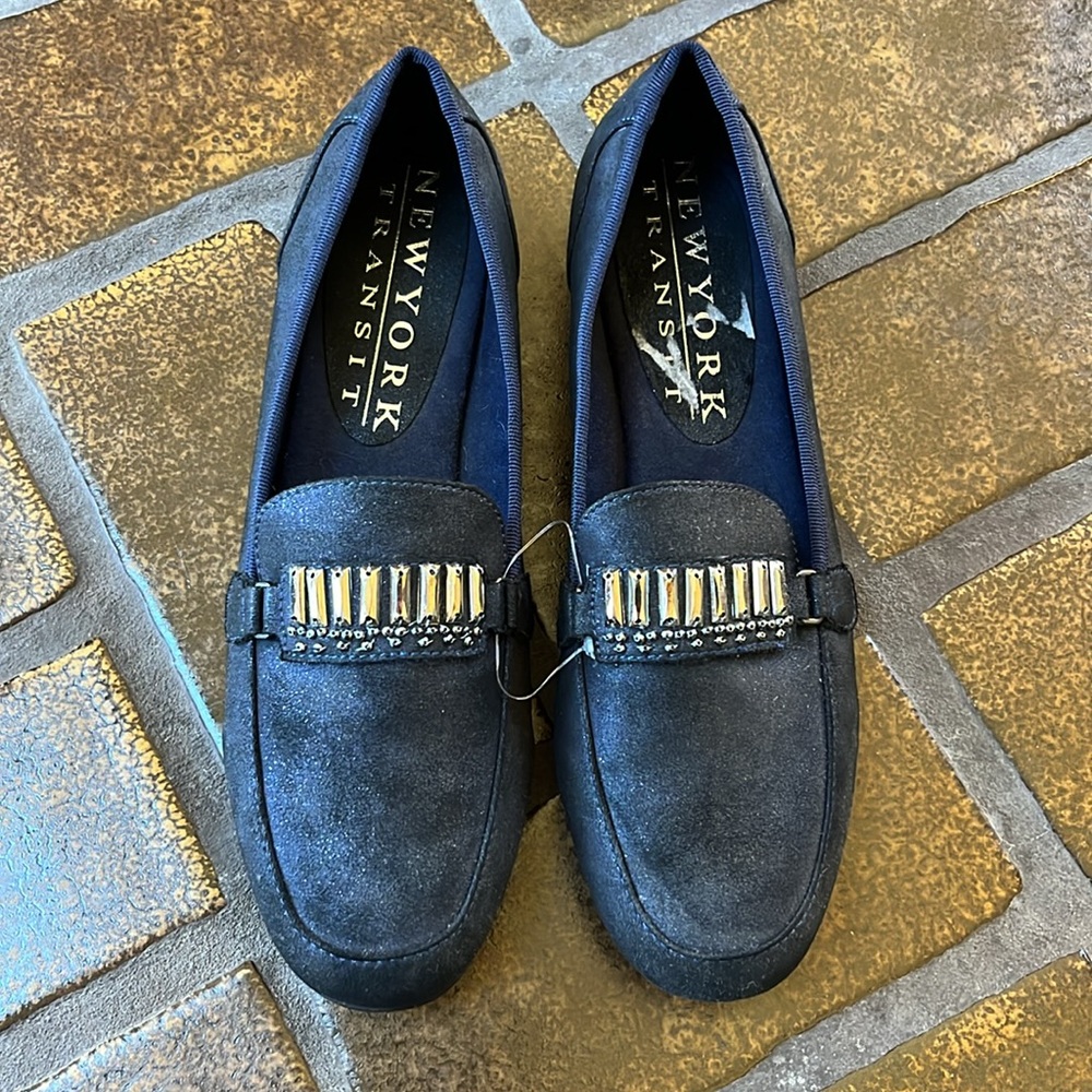 NWOT New York Transit Metallic Navy Beaded Loafer